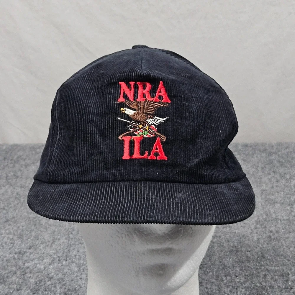 Vintage NRA ILA Corduroy Hat Strapback Navy Blue Eagle Embroidered Style Cap 80s